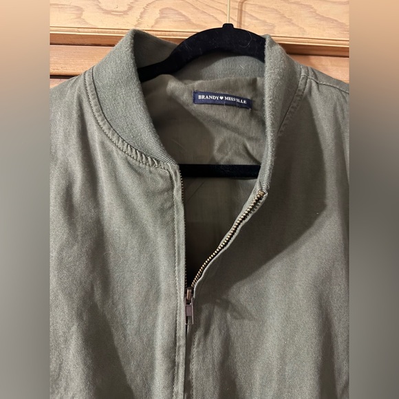 Brandy Melville Army Green Zip Up Bomber Jacket OS - Picture 4 of 4